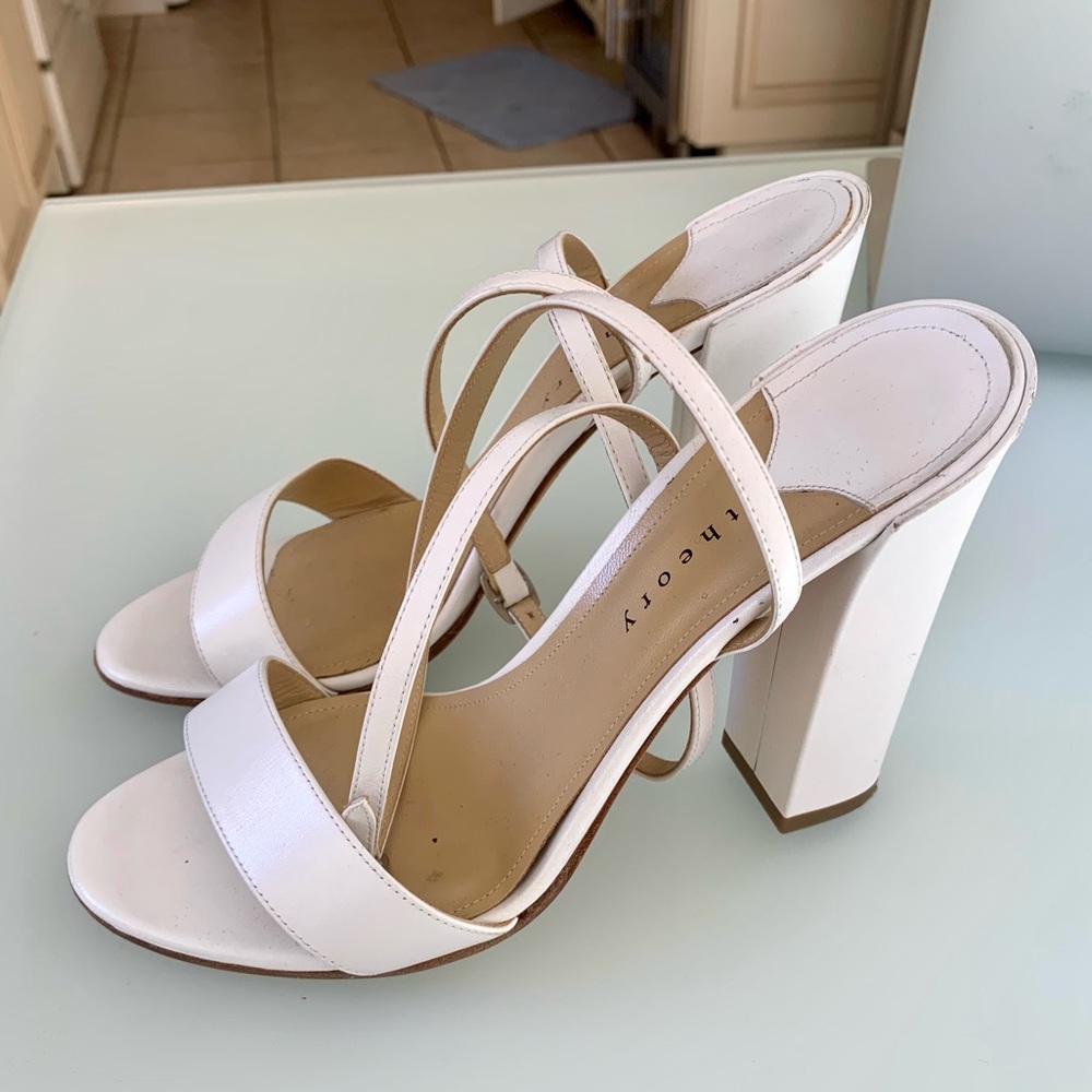 Theory White Leather Heeled Sandals